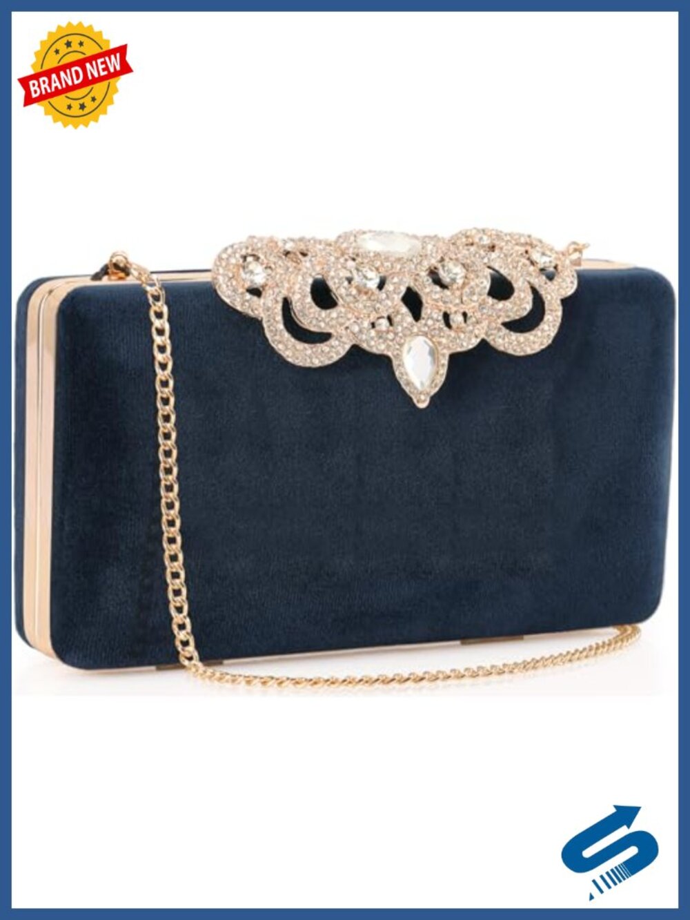 Crystal Crown Clasp Faux Suede Evening Clutch With Removable Chain - Picture 2 of 6